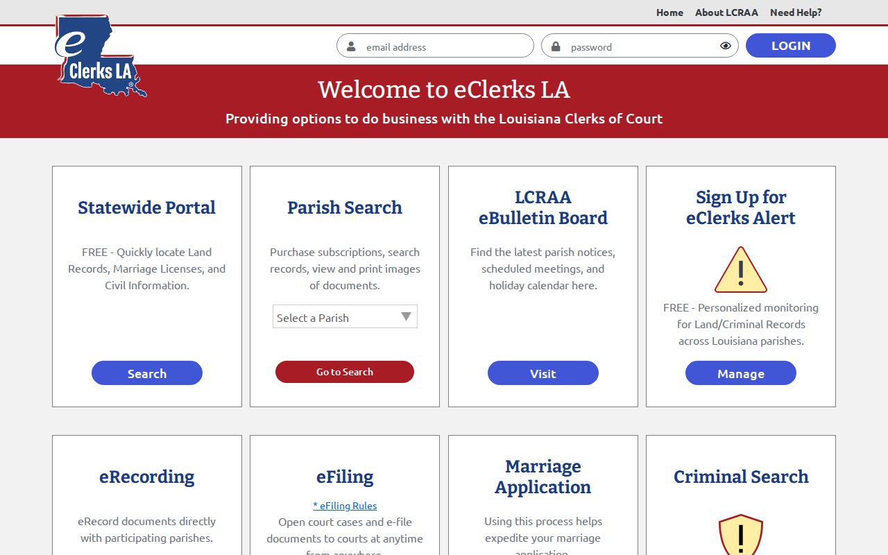 eClerks statewide parish land index used to trace previous residents and owners in LaPlace