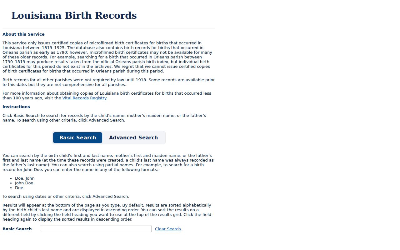 LaPlace resident lookup Louisiana historical birth index