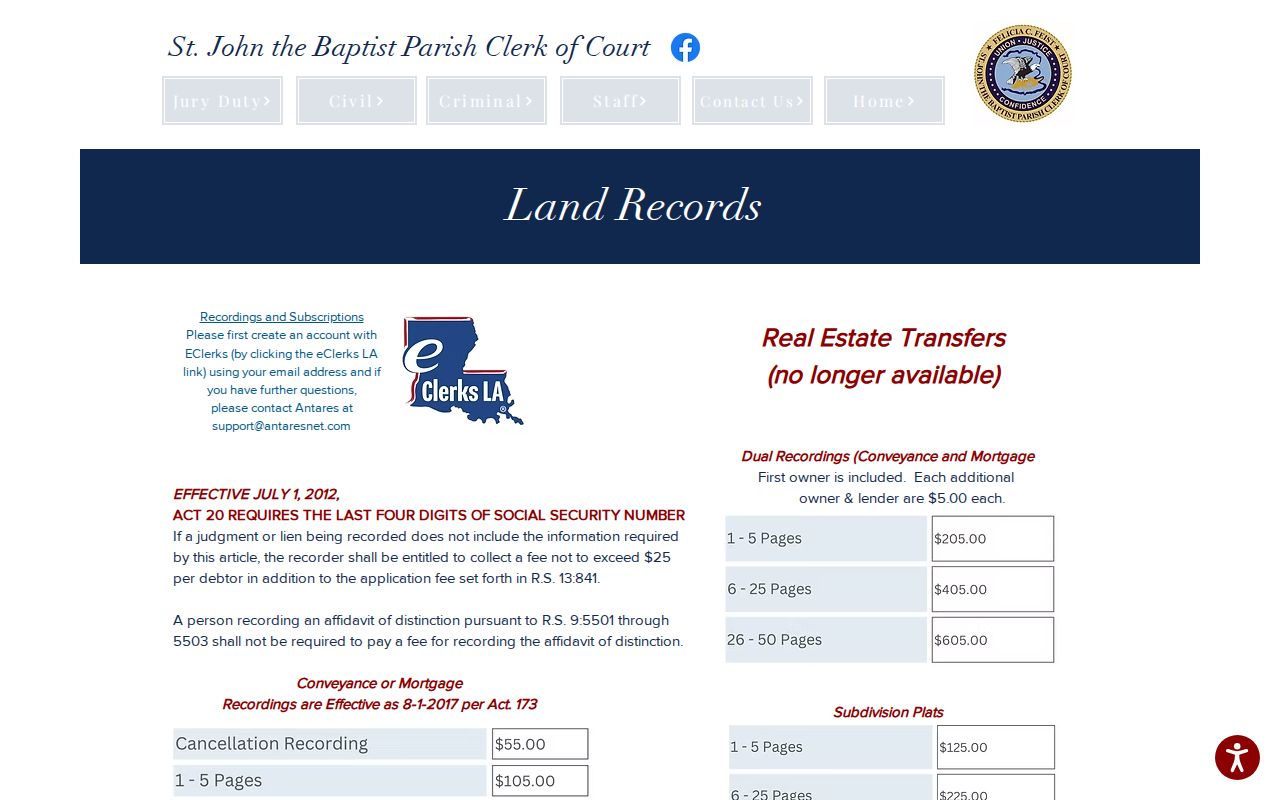 LaPlace street directory Clerk land records access